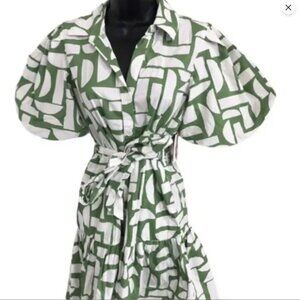Jessica Simpson Large NWT Green and White Patterned Wrap Dress